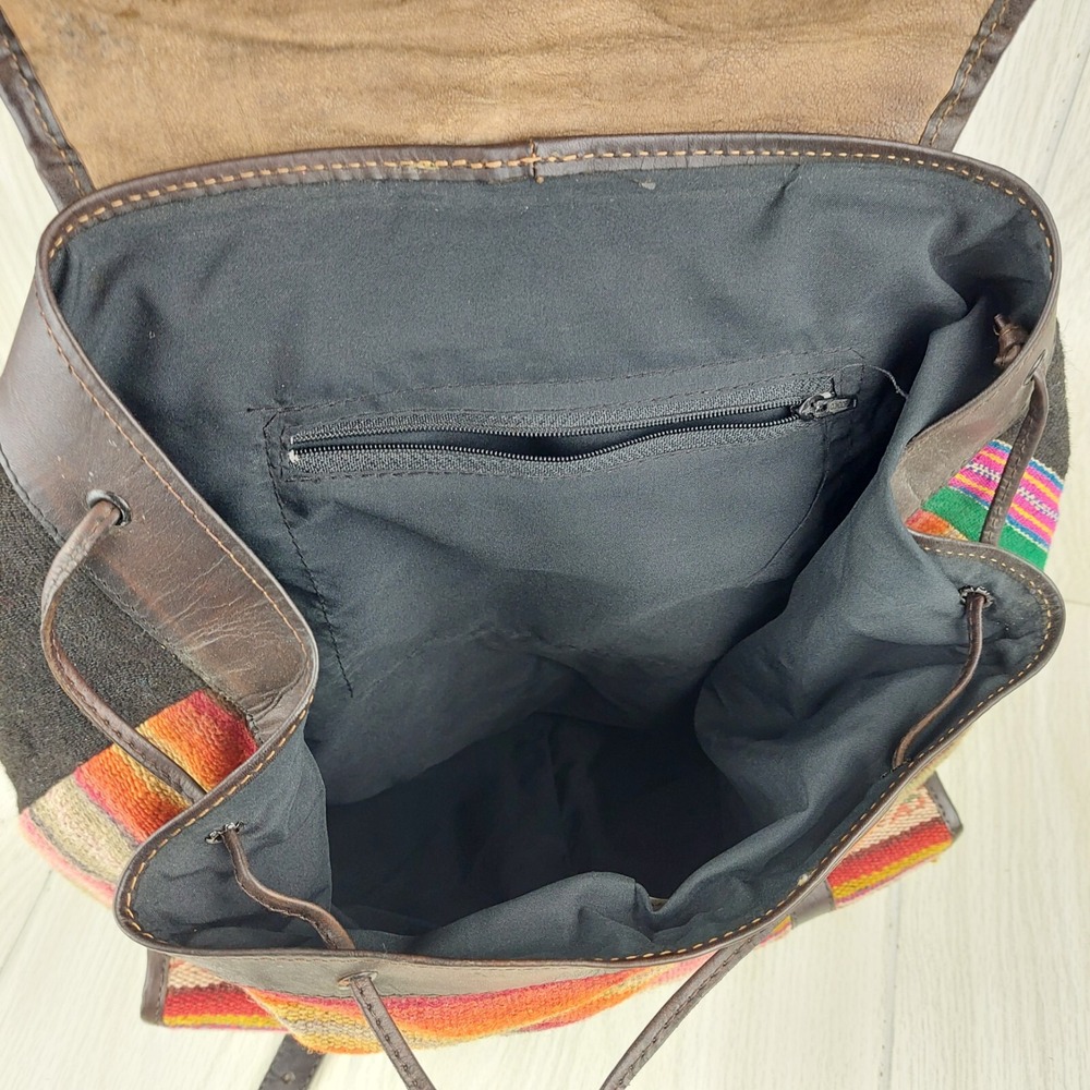 Maranatha Backpack Messenger Bag Brown Leather Wool Woven Bolivian Artisan - Picture 4 of 8